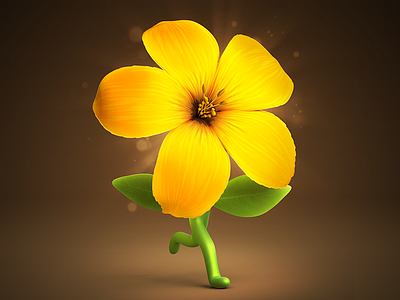 Running flower 3d brown flower flowers green icon render walk yellow