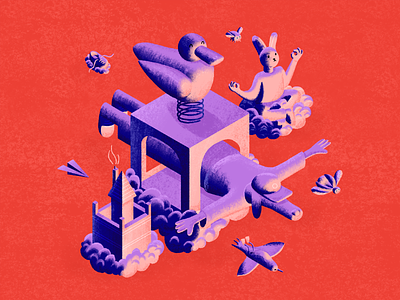 Globe Trotters 1/3 air bird bugs bugs bunny clouds duck flying hat illustration isometric isometric art isometric design isometric illustration paper procreate shoe