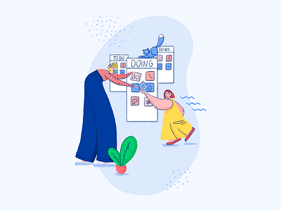 Working together abstract branding branding design cat catpose design idenity illustration kanban pattern plant procreate together ui working