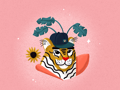 Team Player botanical cap cat illustration illustrator ipadpro pencil player procreate team tiger