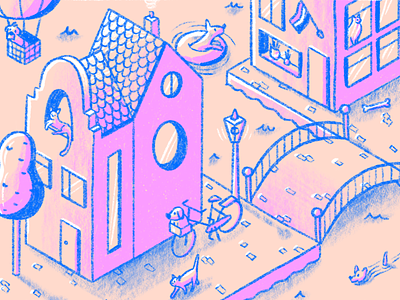 Pets Amsterdam banner amsterdam banner boat canal cats dogs header hero houses icons illustration isometric picnic procreate shopify trees webdesign website