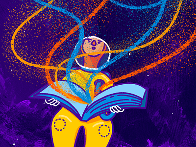 Visual Stories astronaut book boots fantasy girl gloves helmet illustration light procreate space space helmet stars strings