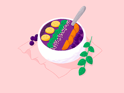 Smoothie Bowl bananas blueberries bowl chiaseeds food food illustration illustration mint oranges ricepo smoothie smoothiebowl spoon