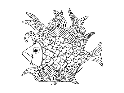 Fish. Coloring page. coloring page design fish graphic design hand drawn illustration vector
