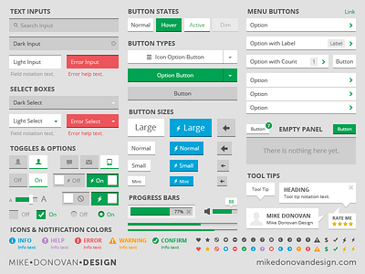 UI Kit (Flat Light) buttons flat form elements icons photoshop psd search sliders toggles tool tip ui vector