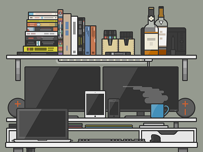 My Home Office Illustrated apple books desk flat gadgets illustrator office tech vector