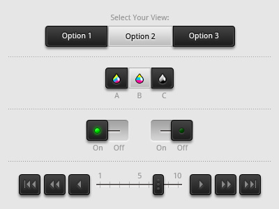 Toggles, Buttons, and Sliders UI buttons iconography icons options photoshop slider toggle ui vector