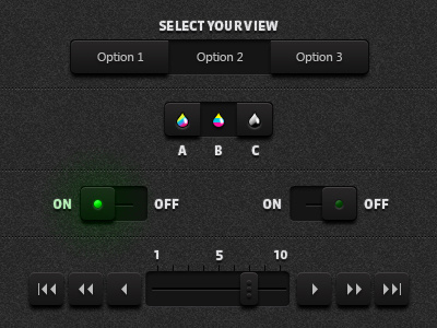 Some Toggles & Sliders on Felt UI buttons felt iconography icons options photoshop slider toggle ui vector