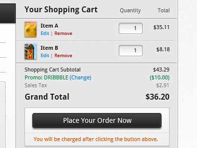 Sidebar Shopping Cart Checkout UI