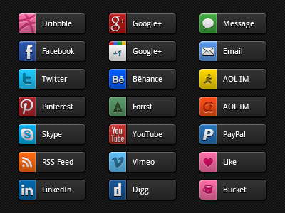 Social Media Buttons Dark UI buttons dark freebie iconography icons logos photoshop psd social media ui vector