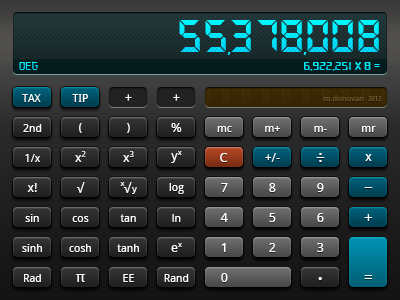 Calculator UI (Dark & Deep Style) 3d buttons calculator display lcd photoshop realistic ui vector