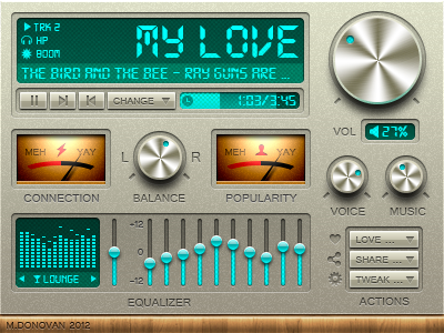 Music Player UI (Retro) 3d buttons calculator chrome display gauges knobs lcd media player metal photoshop psd realistic sliders stereo toggles ui vector