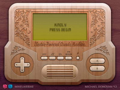 Handheld Video Game UI (Wooden Vintage) buttons carved iconography icons lcd photoshop screen ui vector video game vintage wooden