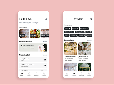 Wedding Planner App Homepage UI Design branding homepage minimal mobile app shop to do list ui ui design wedding app wedding planner