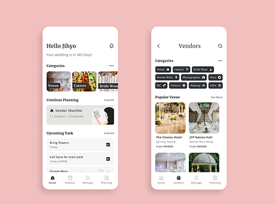 Wedding Planner App Homepage UI Design