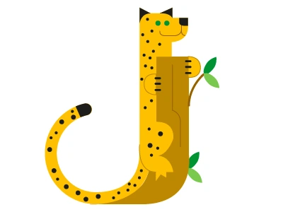 J is for Jaguar character design color cute flat design illustration lettering minimal nature type vector