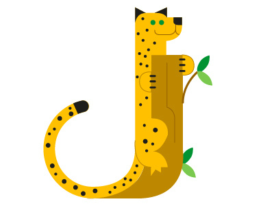 J is for Jaguar character design color cute flat design illustration lettering minimal nature type vector