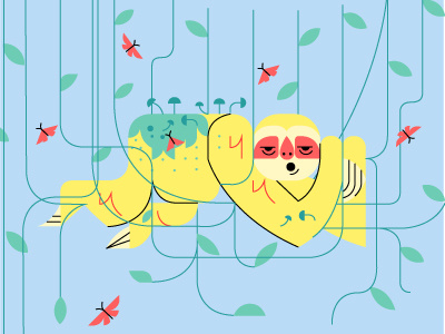 lazy people world day, August 10 animal sloth color flat design icon illustration line magazine