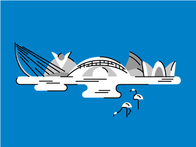 la ciudad de las artes y las ciencias Valencia character city color design flat graphic illustration landscape map minimal