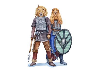 Ragnar and Lagertha animal dog dog illustration draw illustration pet pets puppy vikings watercolor watercolor art