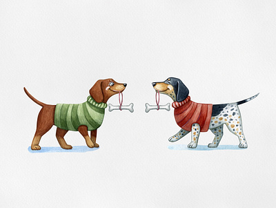 Dachshund Xmas animal cute dachshund dog draw funny illustration pet puppy watercolor watercolor art