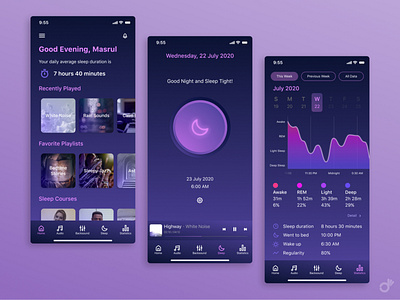 iSleep App app calm dark mode iphone minimalist music relax sleep app sounds ui design user experience user interface user interface design ux ux design