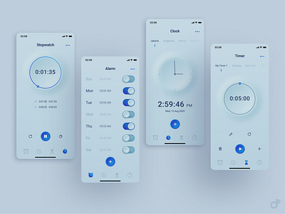 Clock App alarm app clock clock app neumorphic design neumorphism stopwatch timer ui design user experience user experience design user interface user interface design ux ux design