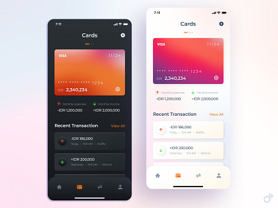 Mobile Banking App bank app cards dark mode dark theme financial app gradient light mode mobile banking mobile banking app money app ui design ux ux design