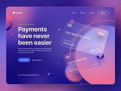 Banking Fintech Web Design app banking card cash design desktop finance fintech glass glassmorphism gradient header homepage money payments ui ux vibrant web website