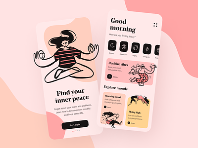 Mindfulness Concept App app application design illustration meditation meditation app mentalhealth mindfulness mobile mood sleep ui ux yoga