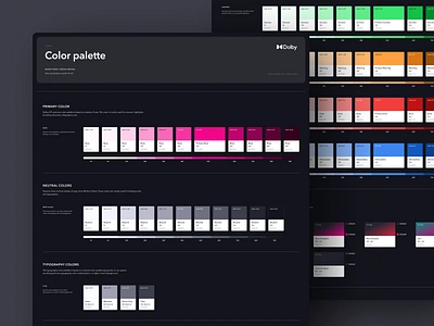 Dolby XP - Design Tokens black clean colors dark design system dolby guidlines handoff library platforms product design rwd table tokens typography ui vibrant