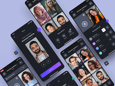 Video conference app black call clean conference app dark mode dolby gradient grid ios meet meeting minimal mobile ui kit vibrant video