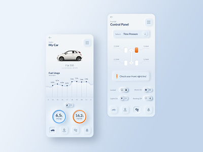 Skeuomorph Remote Car Control App app car control panel fuel mobile skeuomorphism ui ux white