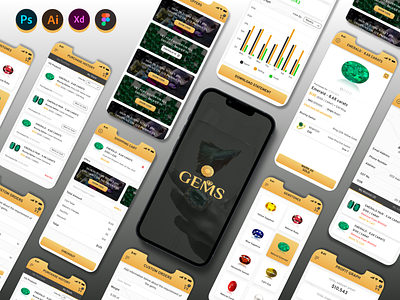 Gems App 3d branding desigining gems app graphic design logo mobile apps responsive website ui website