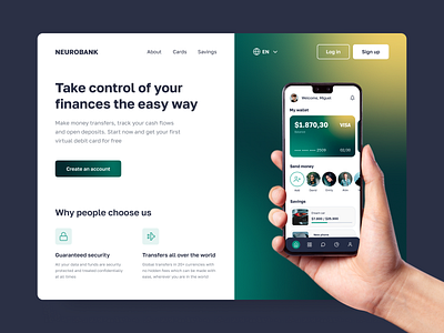 Landing page for banking app