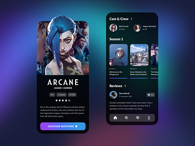 Arcane — Movie mobile app app arcane cinema design figma film jinx league of legends mobile movie netflix ui