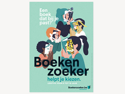 Boekenzoeker books campaign colour illustration people reading texture