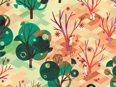 The Lancet: COVID treatments covid editorial graphic illustration isometric