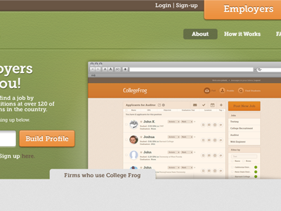 CollegeFrog Homepage app college startup ui ux web