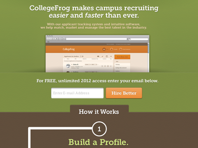 CollegeFrog Home Page buttons homepage landing page list ui website