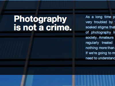 Photography is not a crime. creativecommons css3 ebook helvetica html5 ipad photographyisnotacrime rgba transparent
