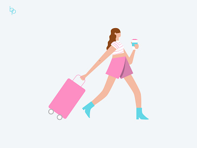 flat girl with luggage and coffee cup art artwork digital illustration flat flat illustration illustration vector