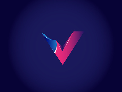 V letter approval blue concept design letter logo pink v
