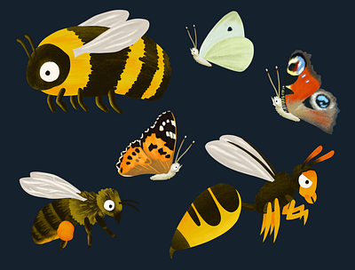 Pollinator Project Illustrations animated animation bold bright colourful digital art digital illustration illustration insects jersey layered natural painterly pollinator procreate sketchy video