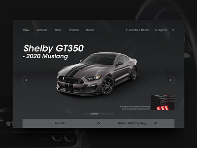 Ford Mustang official website redesign app black branding buy commodity concept cool dark expensive game import logo speed ui ux website design