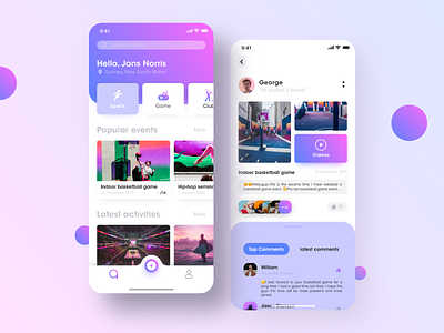 E Event App activiies activity app card classification colors design icon icons interface make friends motion release social social application sport ui ux