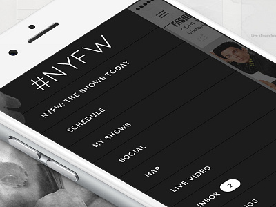 New York Fashion Week: The Shows Official App app design black and white designer fashion app nyfw nyfw mobile nyfw mobile app ui ux