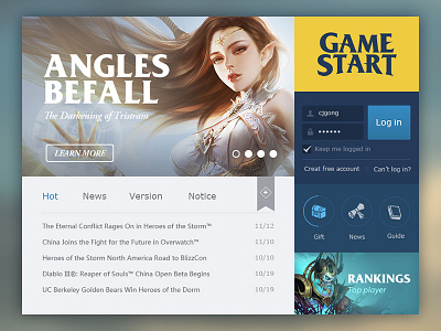 Angels befall dashboard game layout website