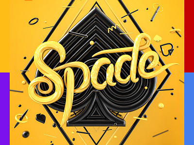 Spade 3d c4d illustration lettering playing card poker spade type typography