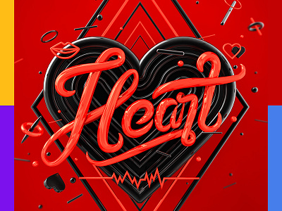 Heart 3d c4d card illustration lettering playing poker spade type typography